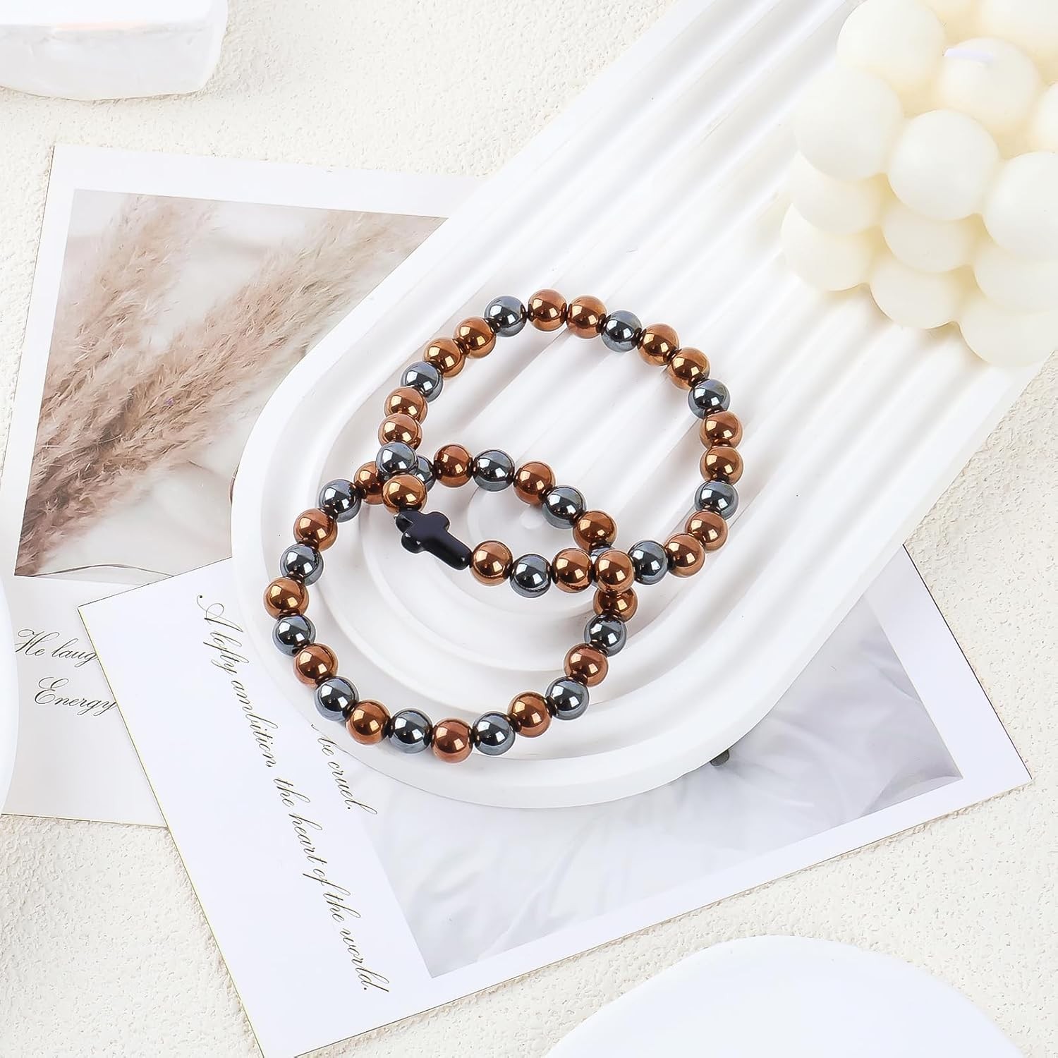 2PCS Copper Bracelets for Women Men 99.9% Pure Copper Jewelry and Cross Charm Br