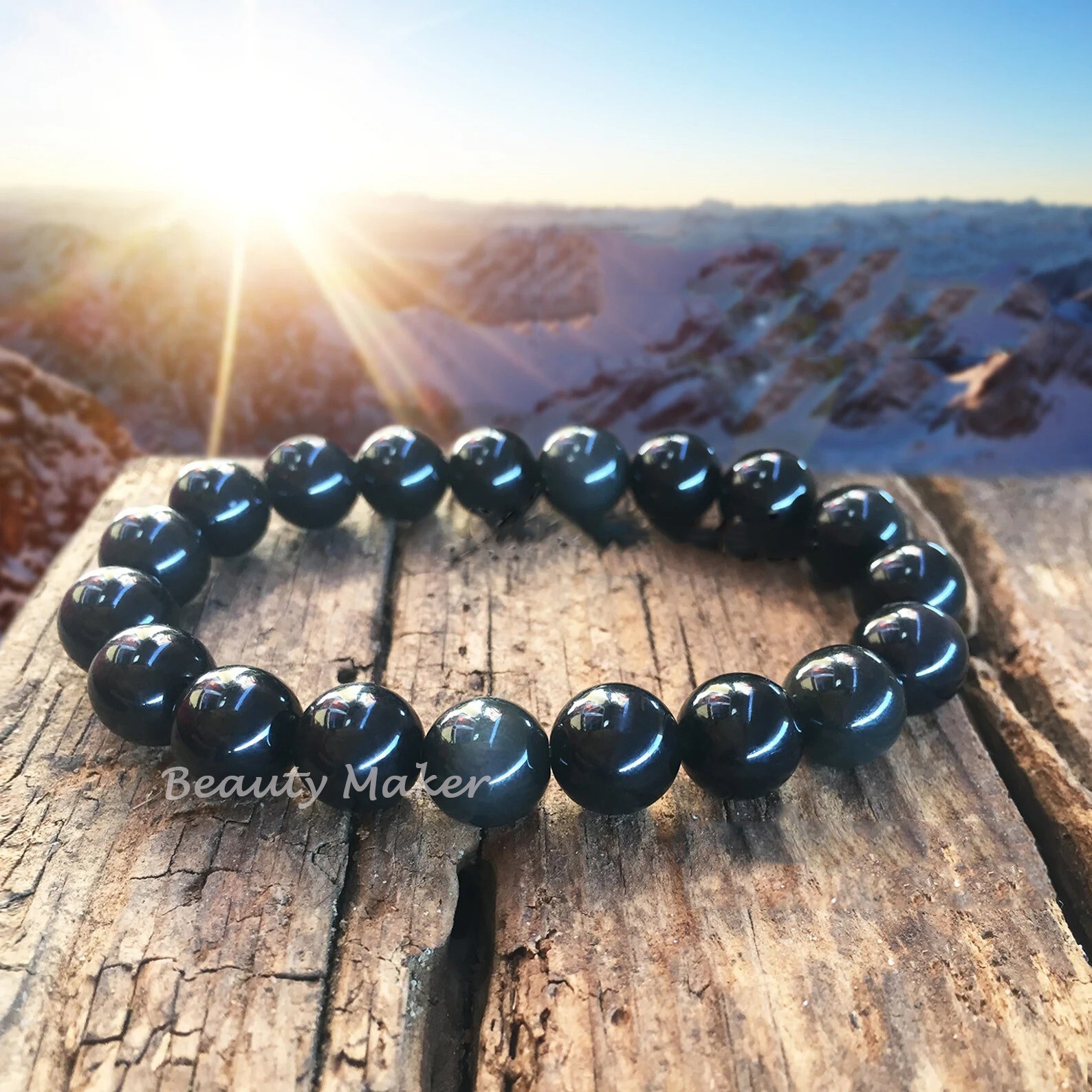 12mm Handmade Rainbow Obsidian Beaded Bracelet Love Reiki Unisex Gift Woman Man