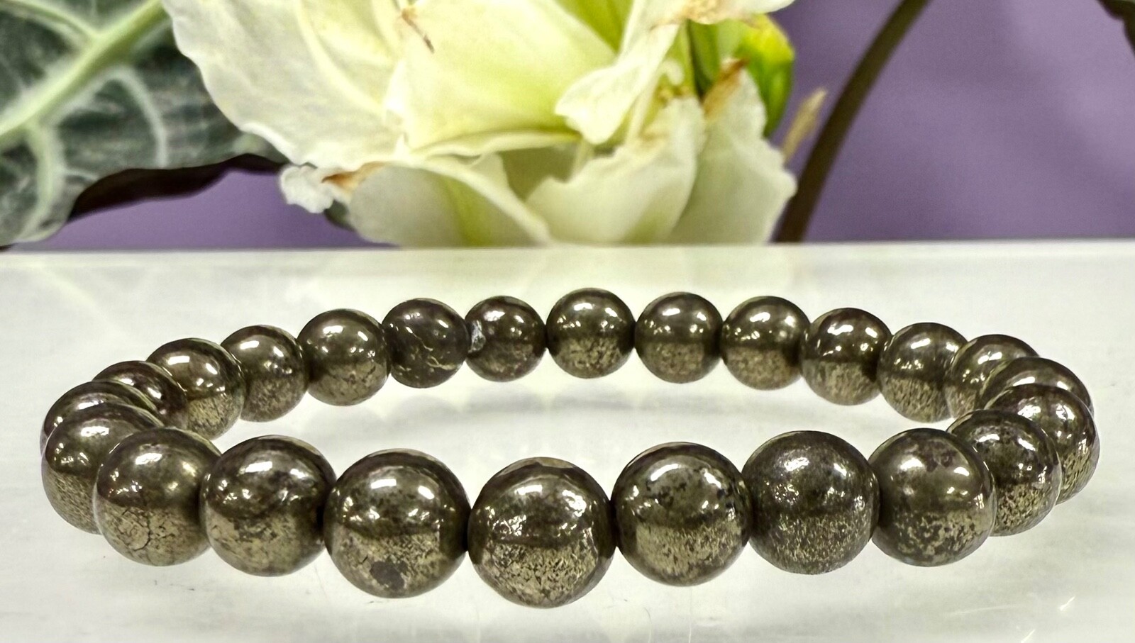 Wholesale 6 Pcs Natural Pyrite 8mm 7.5” Crystal Healing Stretch Bracelet