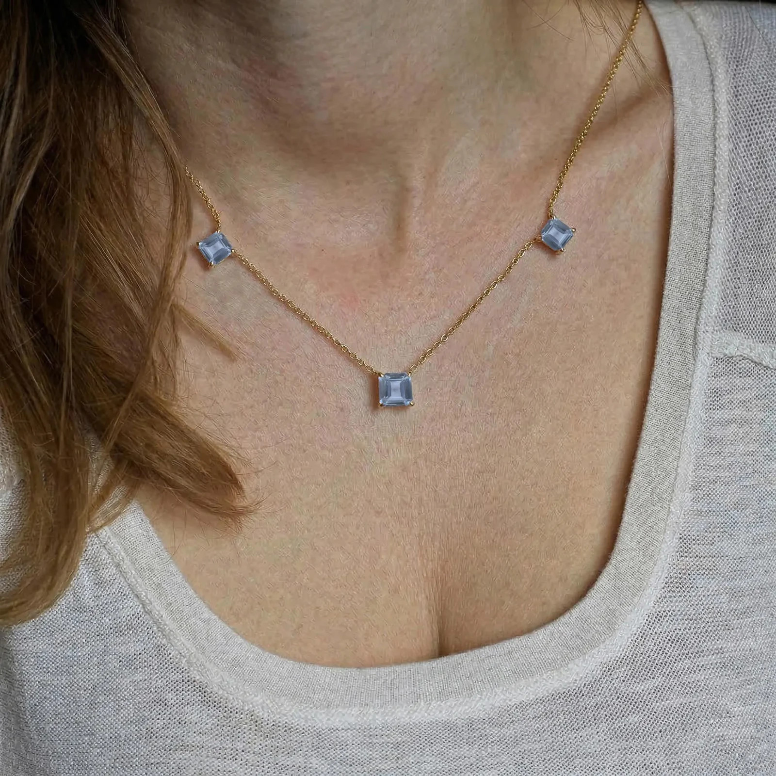Alexandrite Necklace Gold, Asscher Cut Alexandrite Station Necklace