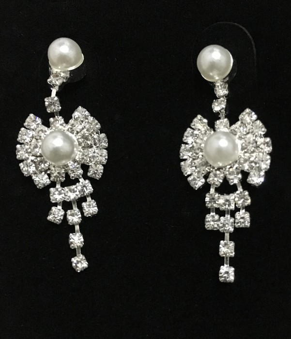 Bridal Wedding Rhinestone Crystal Pearl Necklace Stud Earrings Jewelry Set Party