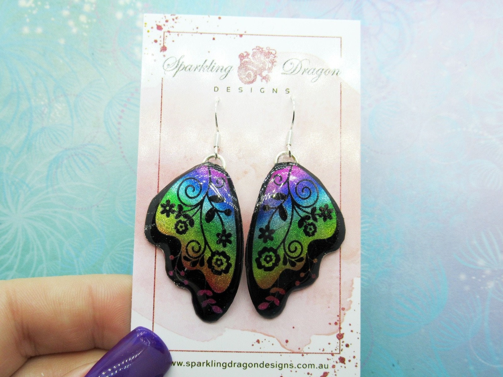 Butterfly Earrings Rainbow Colours with Flowers – Fairy Jewellery, Gift for her