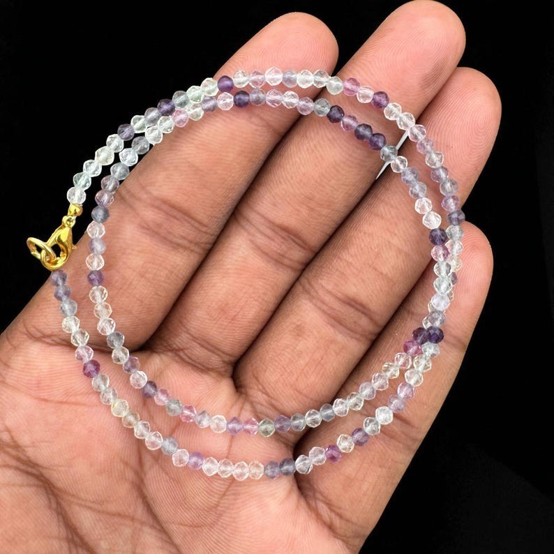 A++ Blue Fluorite Faceted Round Gemstone Beads December Birthstone Necklace 24”