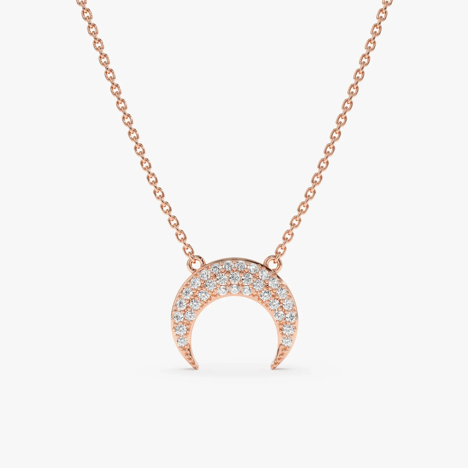 1.00 Ct Round EF VS Lab Grown Diamond Crescent Horn Necklace in 14K Solid Gold