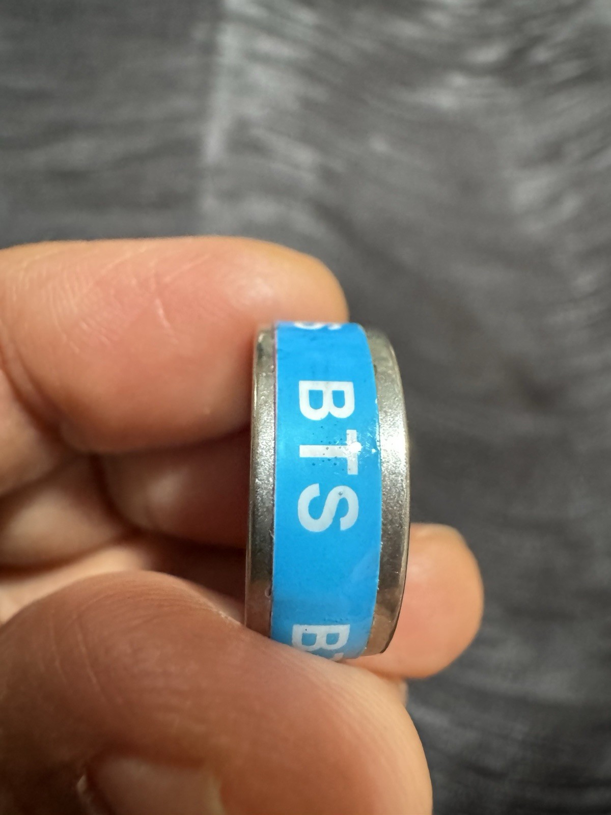 BTS K-pop ARMY Blue/Silver Stainless Steel Ring Band Fan Jewelry Size 4