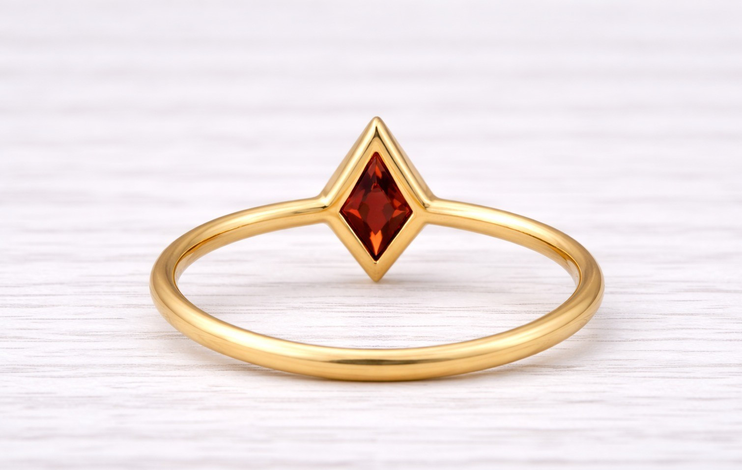 Kite Cut Garnet Solitaire Ring 14K Gold Minimalist Geometric Engagement Ring