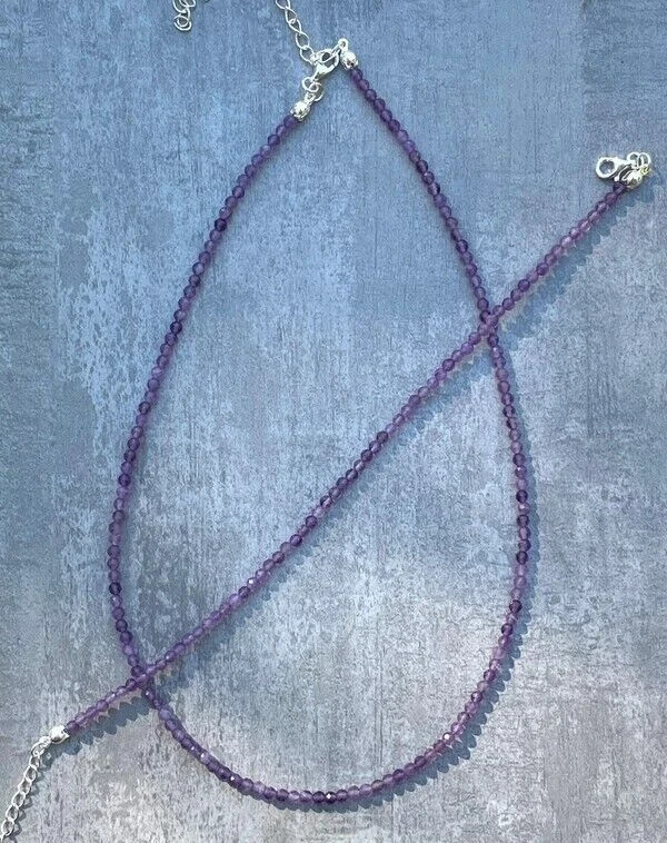 Natural Amethyst Healing Crystal Choker 2mm Faceted Beads Reiki Energy Necklace