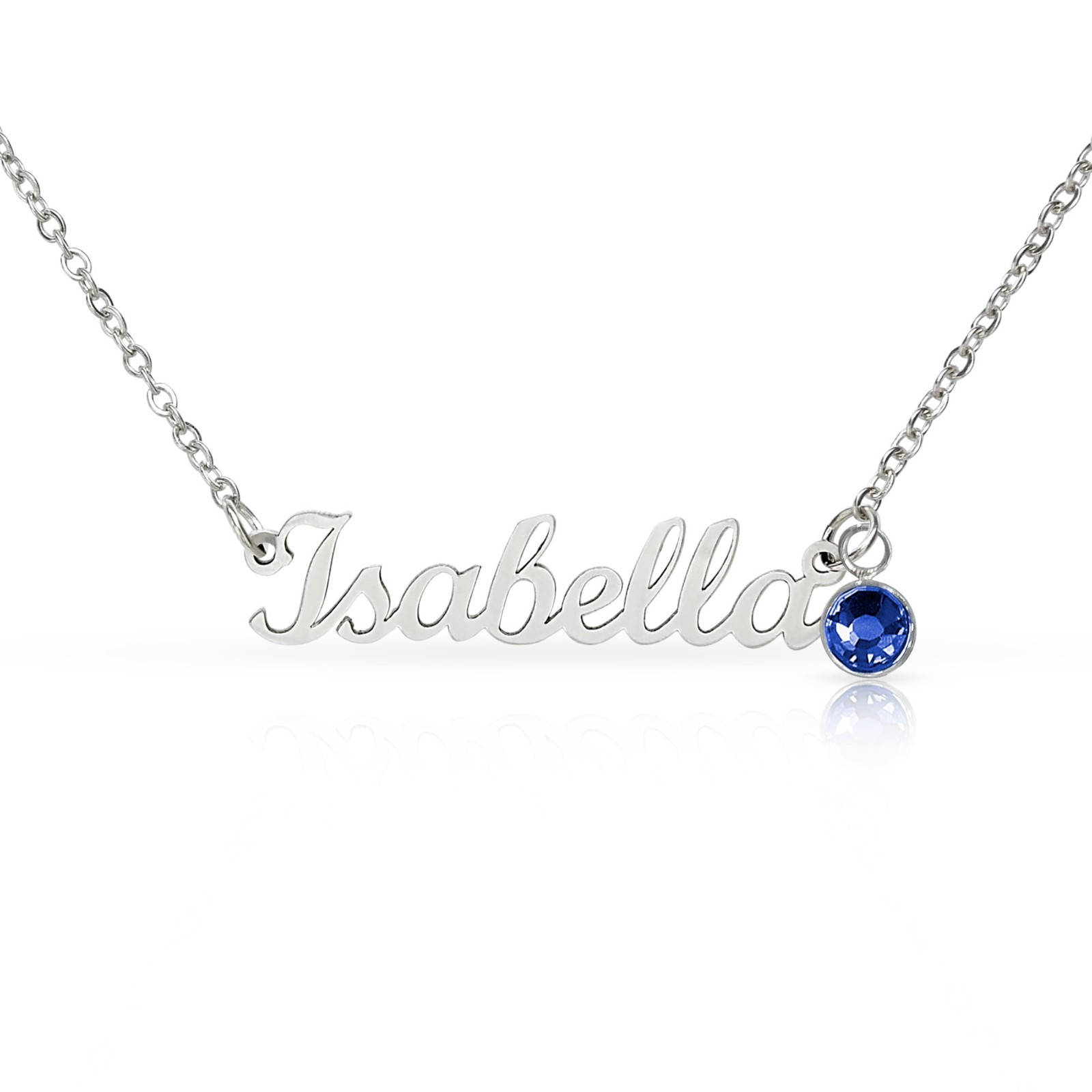 Personalized Name Necklace with Birthstone Custom Gift Box for Her Silver