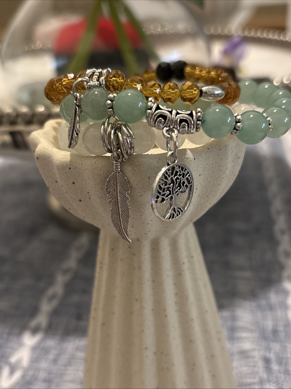 Mikovivi 3 Pcs Beaded Bracelets. Multilay Chakra Stone For Anxiety