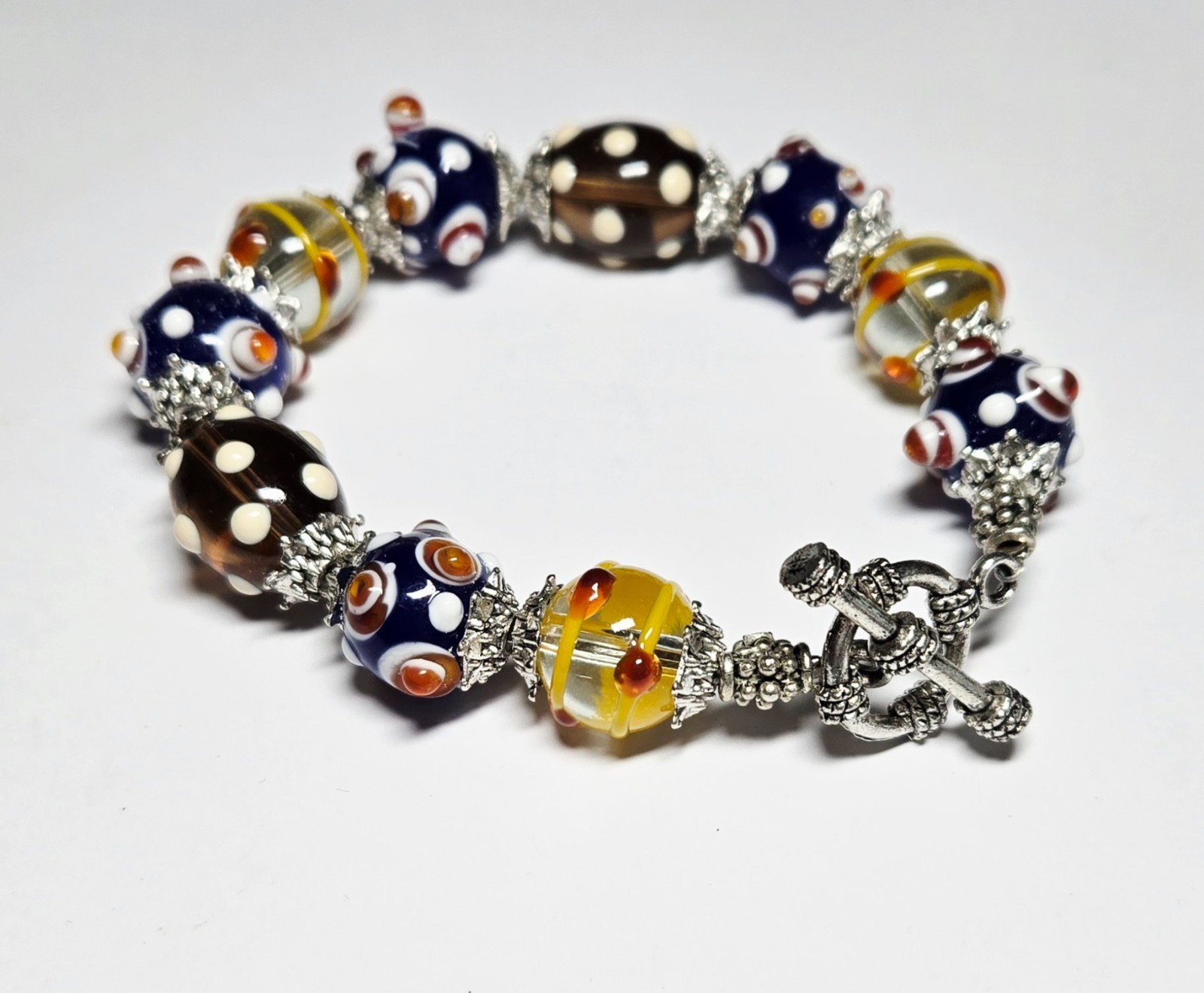 Wholesale Bracelets Lot of 12 Blue Silver tone Beaded Toggle Bracelet no stretch