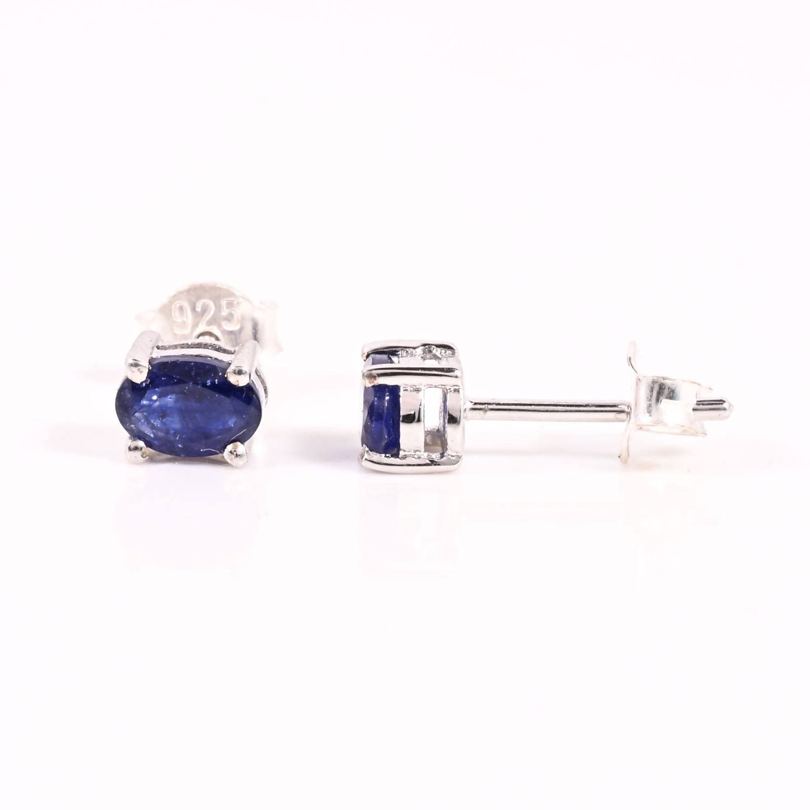 2-in-1 Natural Blue Sapphire Stud Earrings 925 Sterling Silver Removable Zircon