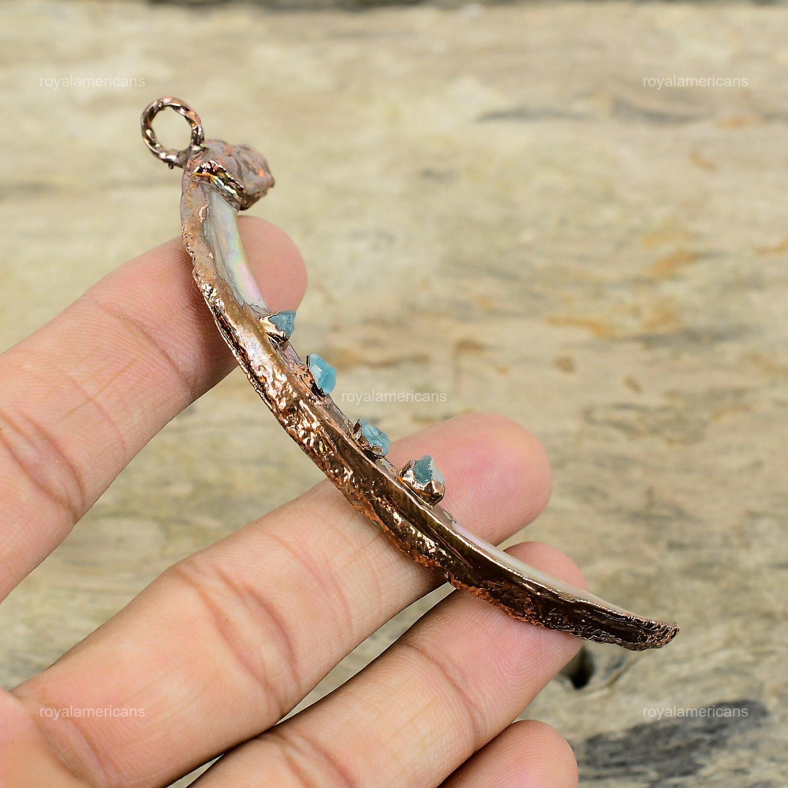 Abalone Shell Rough Electroformed Pendant Handcrafted Copper Partywear 3.78″
