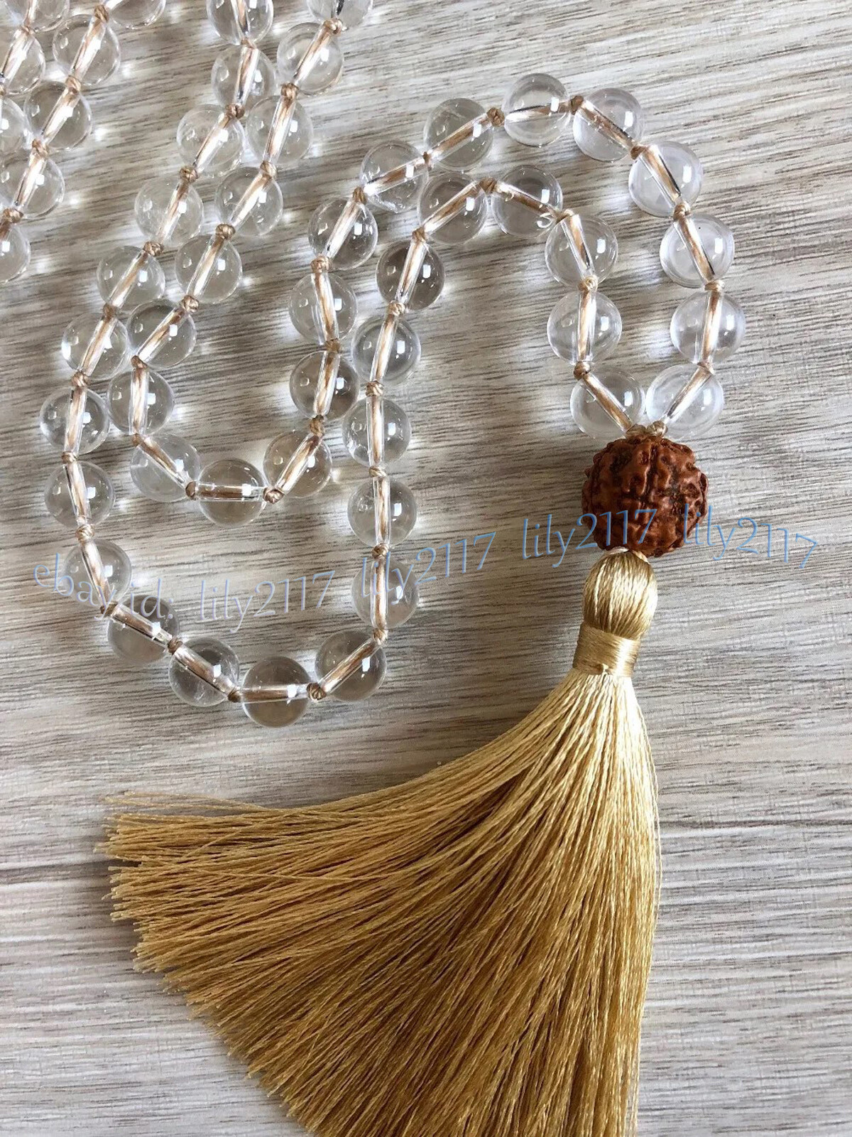 Clear Quartz Round Gems 108 Prayer Beads Tibet Buddhist Mala Necklace Meditation