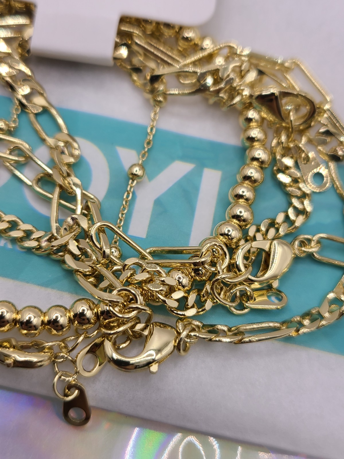 Adoyi Set of 5 Gold Bracelets for Women, 14K Plated 6.8 IN General Wrist
