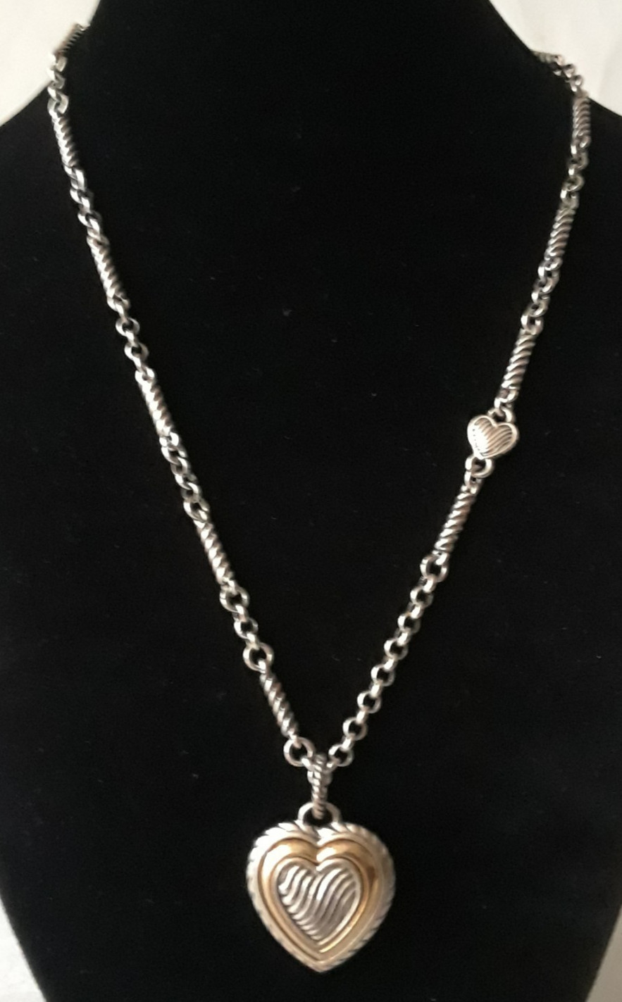 Silver Tone 2 Tone Reversible Heart Pendant Necklace Heart 18 in Chain