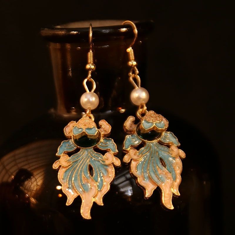 Blue Koi Fish Cloud Earrings Chinese Style Tassel For Women