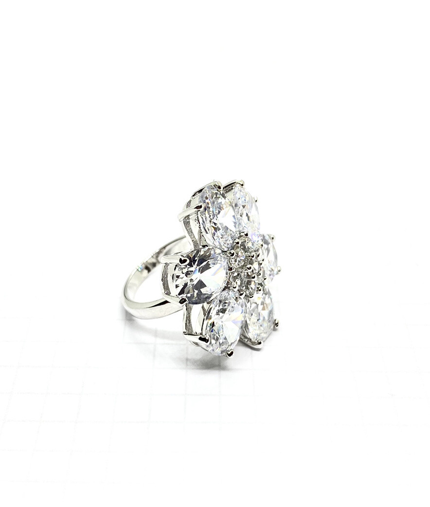 (SIZE 6,7,8,9) Massive Huge CZ STONES FLOWER COCKTAIL RING .925 STERLING SILVER
