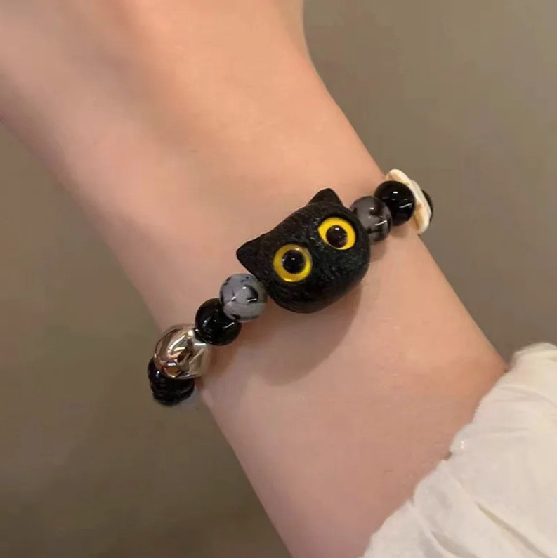 1PC Luminous Cat Couple Bracelet: Matching Black White Glow In Dark Gift – NEW