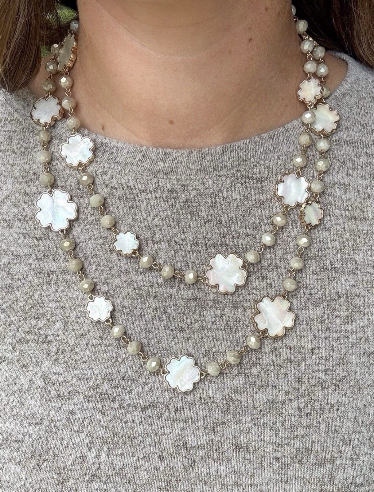 Park Lane CLOUD Mother Of Pearl & Faceted Glass Bead Long Gold Necklace BNWT 48”