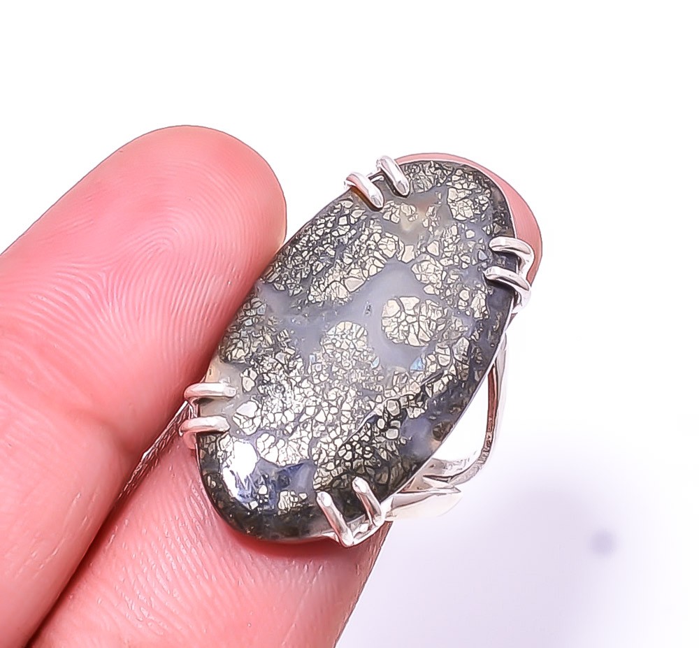 Natural Marcasite Solitaire 925 Sterling Silver Ring s.9.5 R219, Christmas Gift