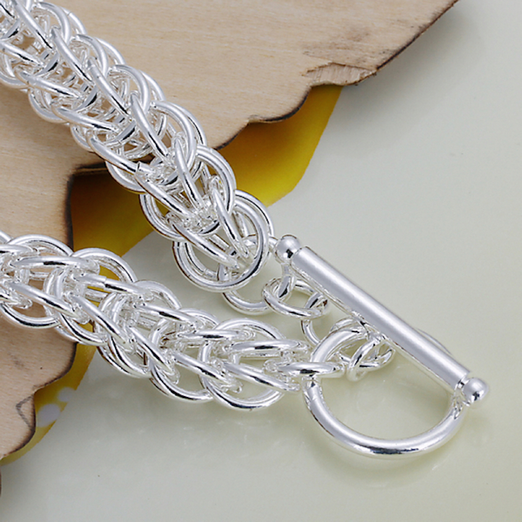 Women’s Unisex 925 Sterling Silver Bracelet 7.5 Inches 10MM Toggle L56