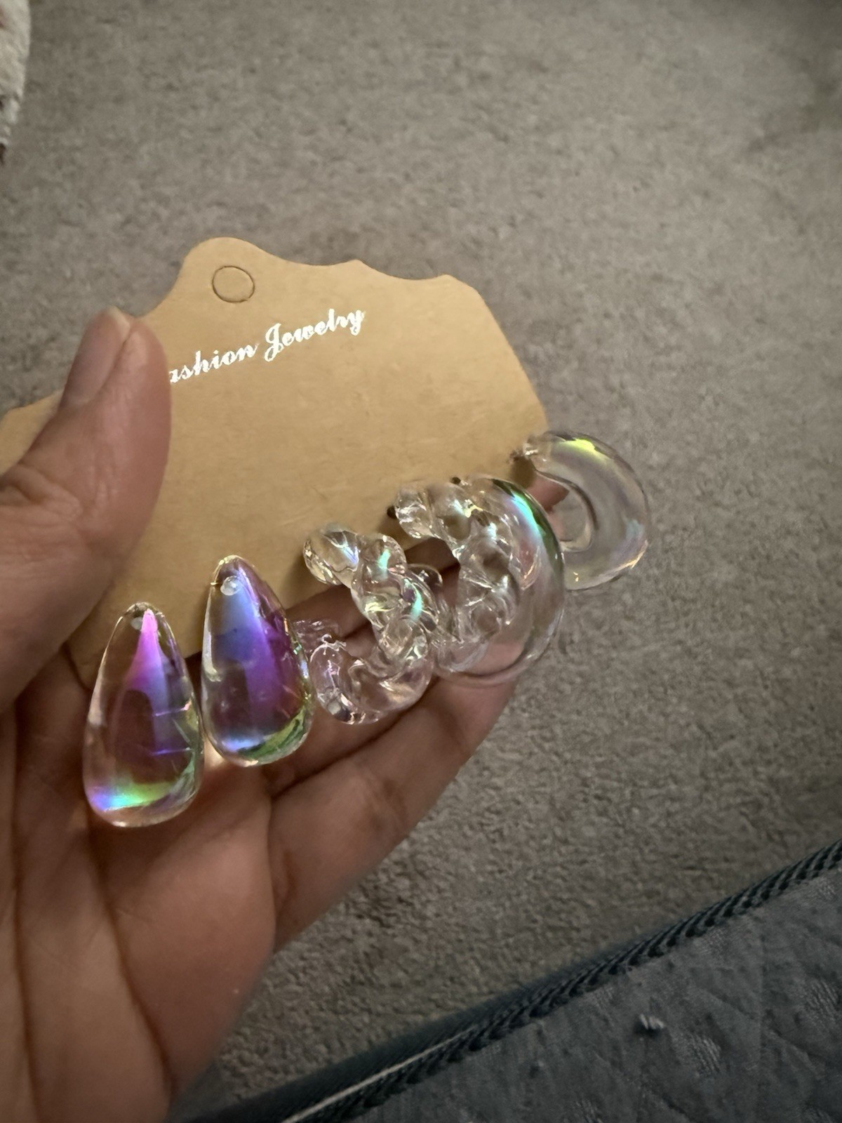 Iridescent Hoops Holographic Lucite Acrylic Transparent Retro Earrings Lot