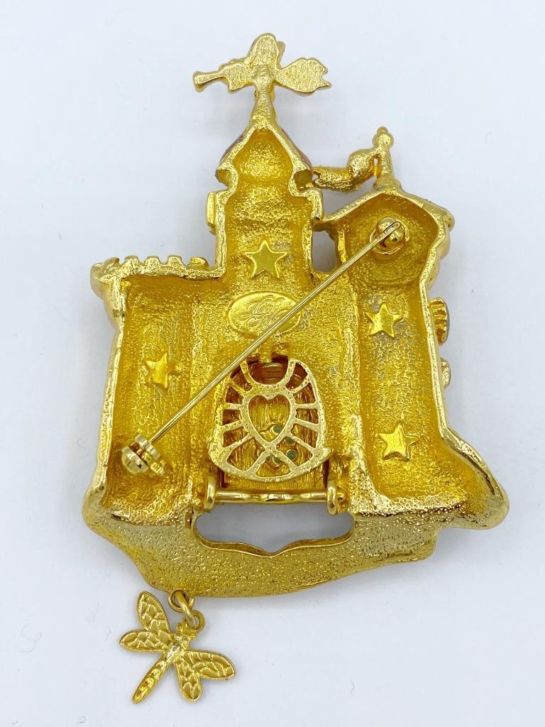 Kirk’s Folly Gold-Tone & Enamel Fairytale Rapunzel Castle w/ Dragonfly Pin