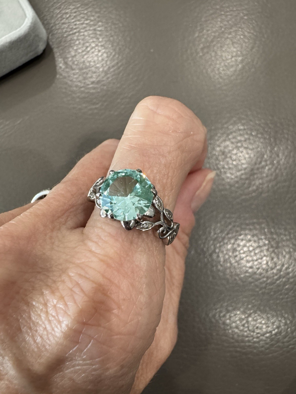 BLUE SPINEL-statement 10mm Round Stone Sz 9 Ring Sterling Silver