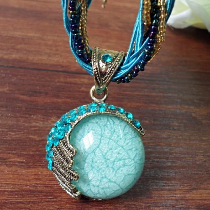 Turquoise Gemstone Necklaces Retro Choker Bohemian Pendant Fashion Jewelry Chain