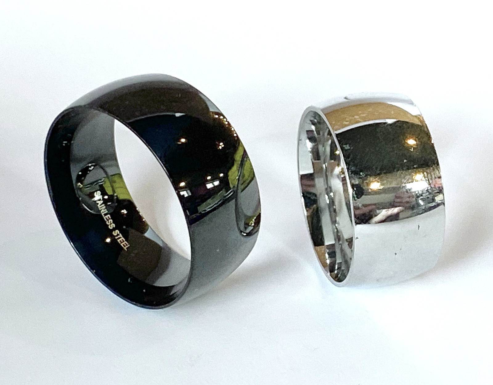 Wide 10mm Dome Stainless Steel Band Ring in Silver or Black Ion Plated
