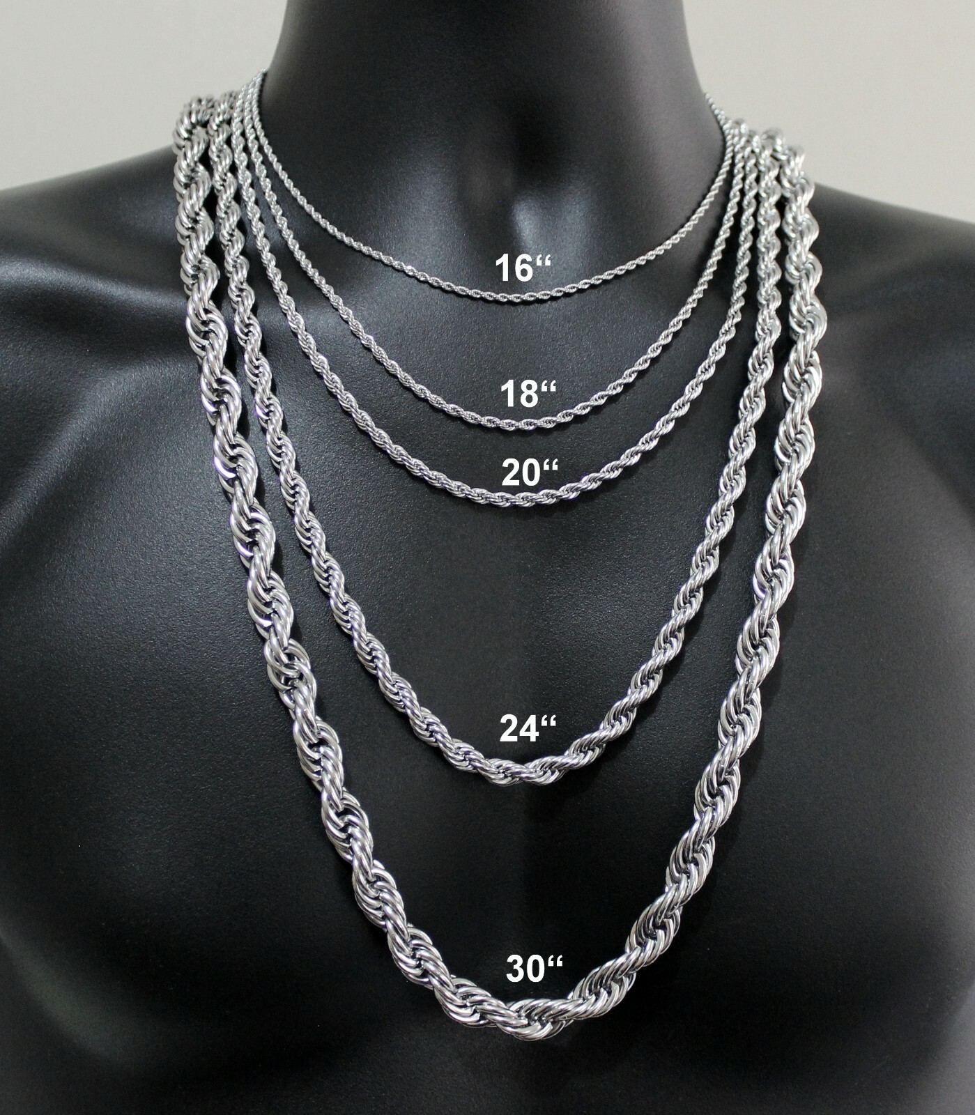 3mm-20 in Stainless Steel Rope 316L Chain Durable Quality Men’s Women’s Necklace