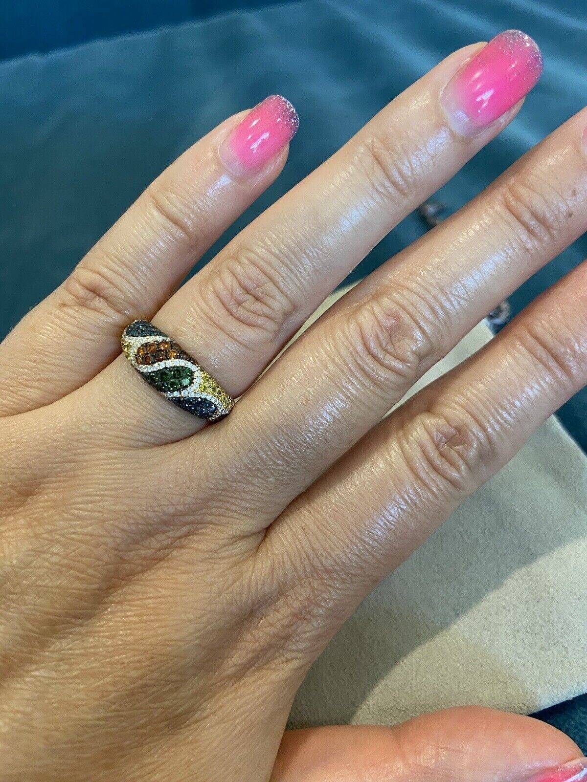 2Ct Round Cut Simulated Multi Colours Cocktail Ring 14k White Gold Plated Silver