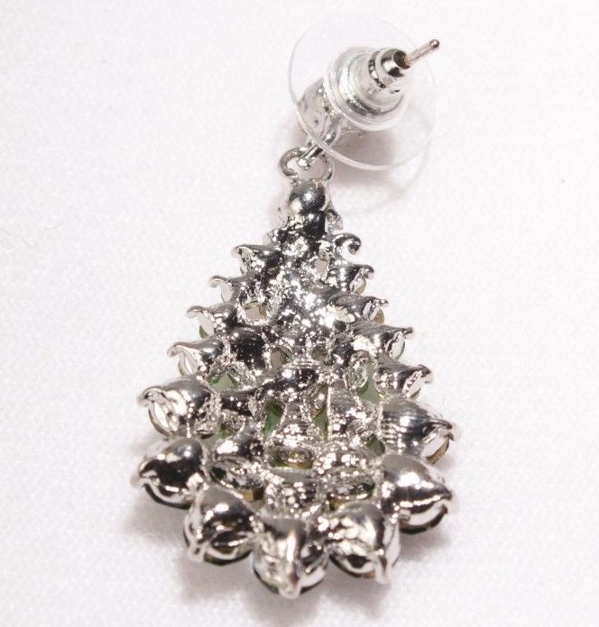 Pierced Earrings Crystal Super Bling 1 5/8 inch Green Peacock Style Wedding NEW