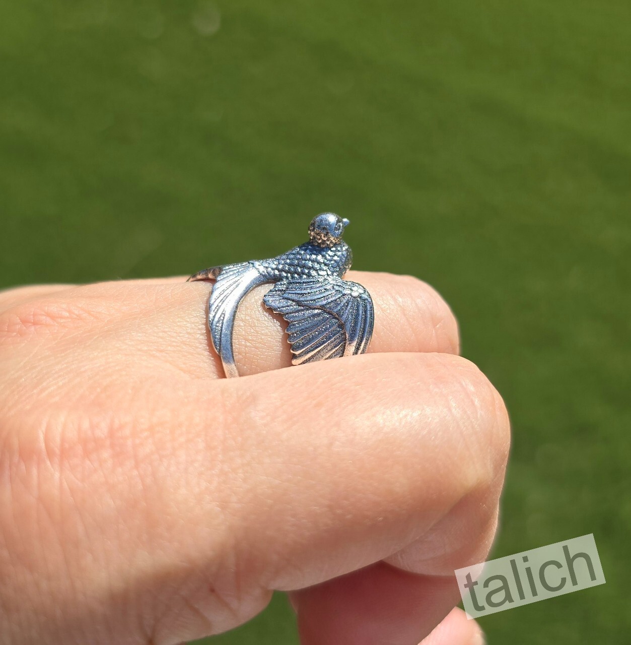 Unique 925 Sterling Silver Detailed Open Wing Bird Swallow Wrap Ring Adjustable