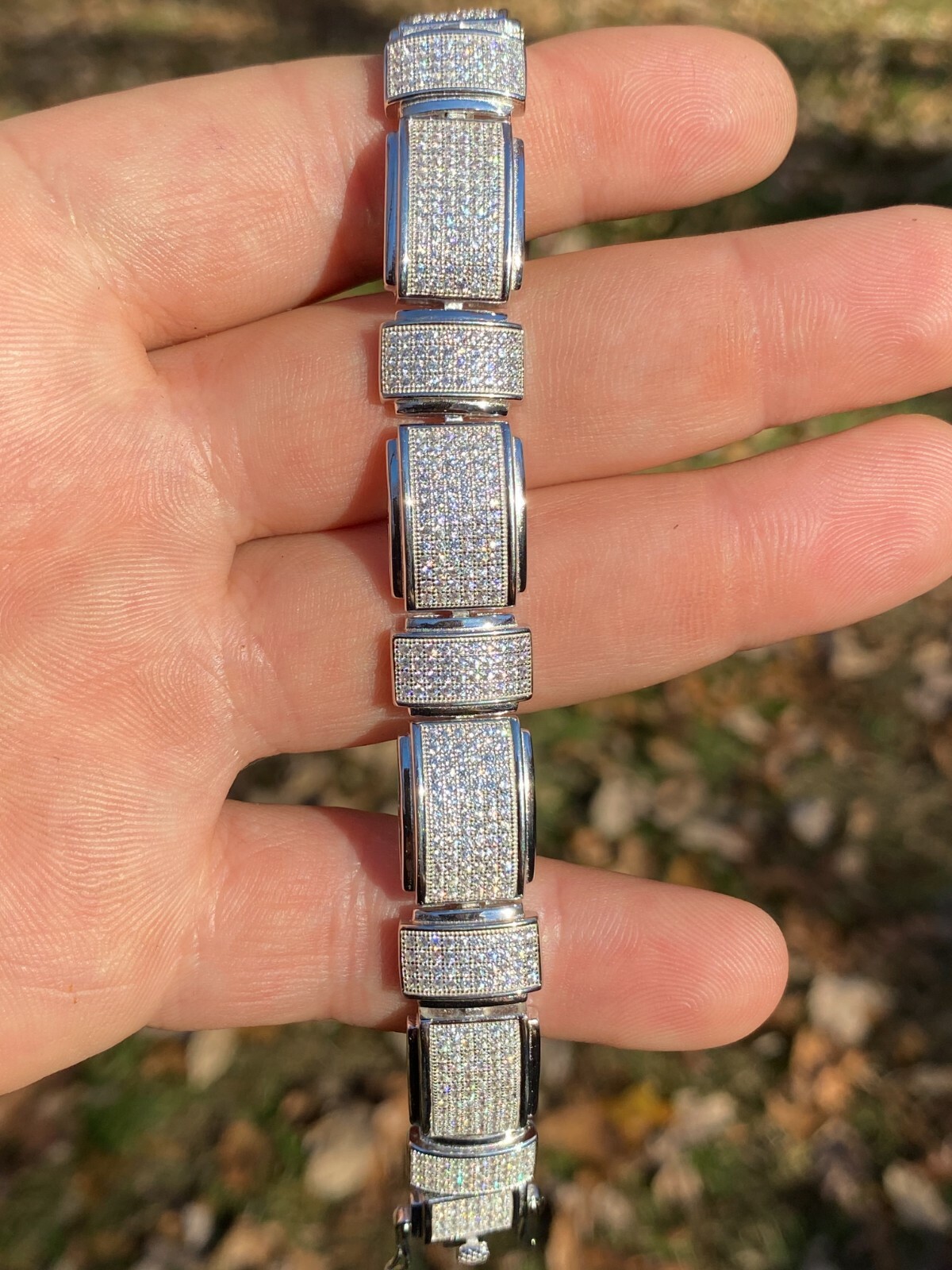 Mens Real Solid 925 Sterling Silver CZ HipHop Custom Flooded Out Bracelet 12mm