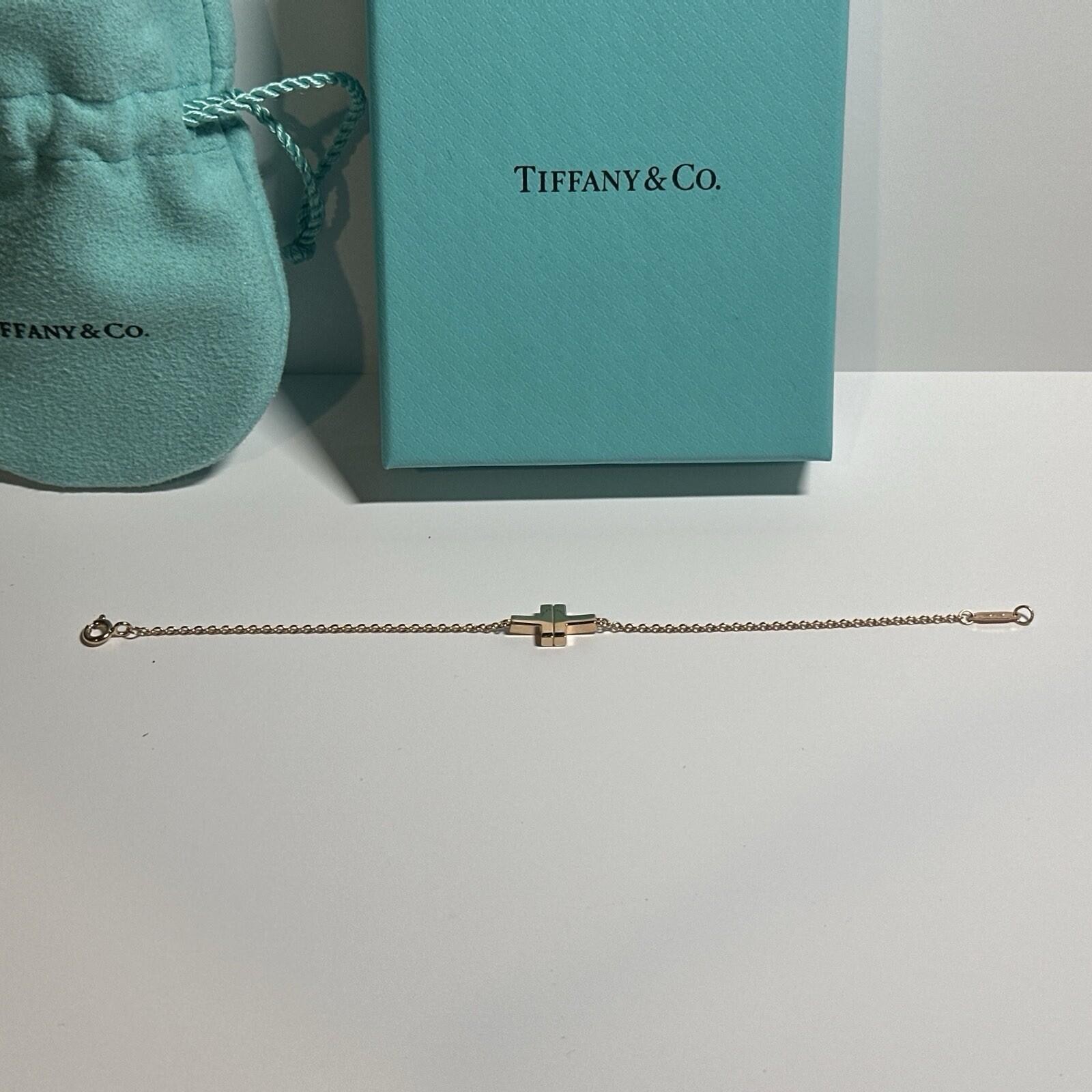 Tiffany & Co 18K 750 Rose Gold T Square Single Chain 6 Inch Bracelet Very Good