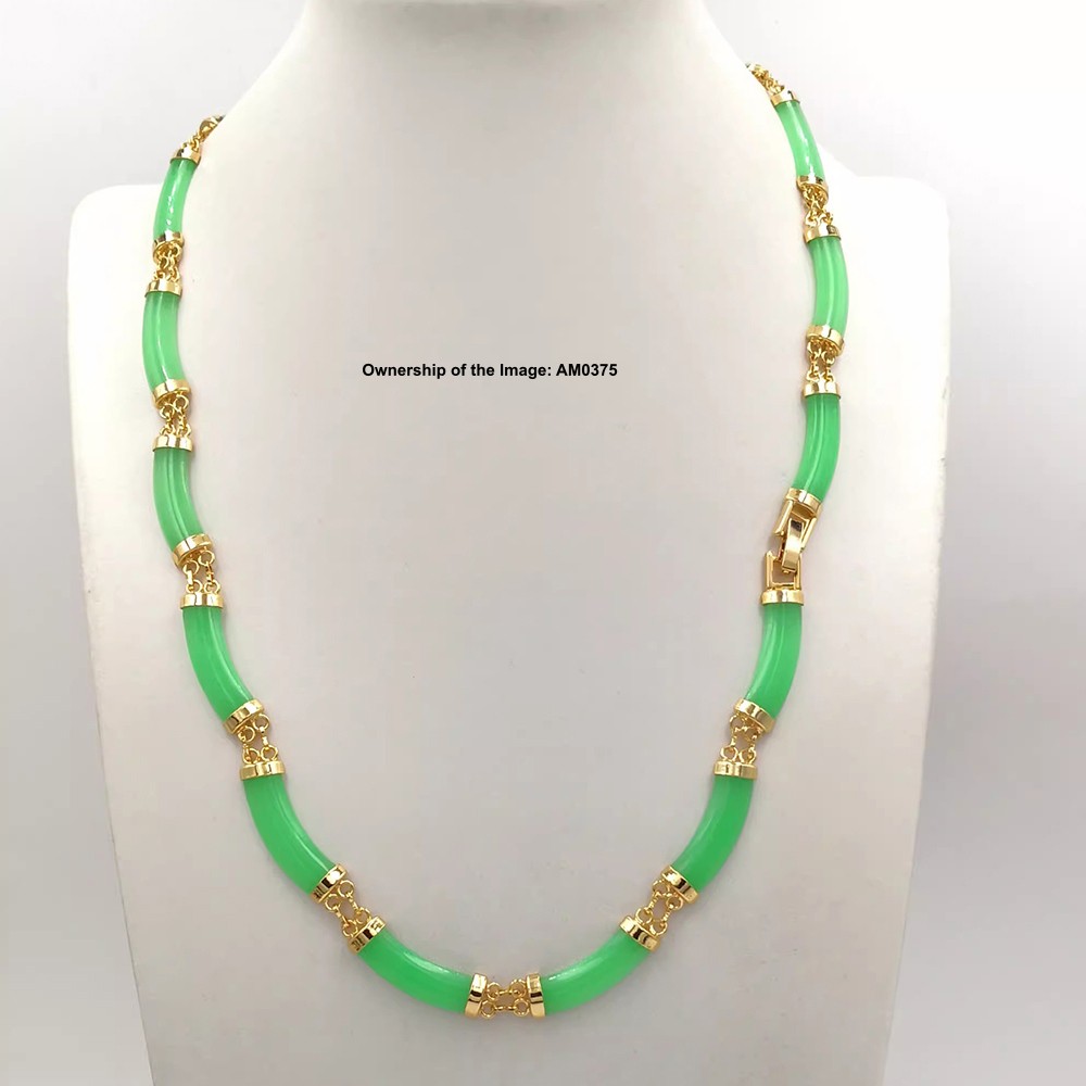 New Heated Light Green Jade 8mm Rectangle Yellow Plated Neacklace 20inch ForHer