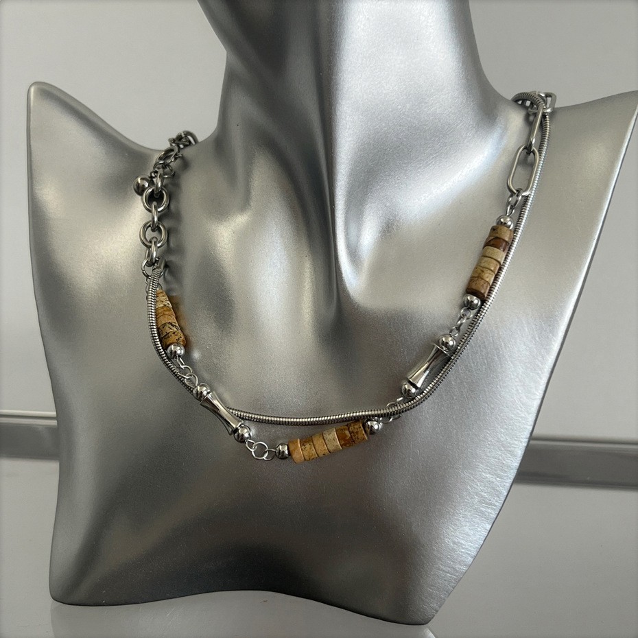 Silver Titanium Steel Alloy Mixed Link Necklac Paperclip Chain Unisex Choker