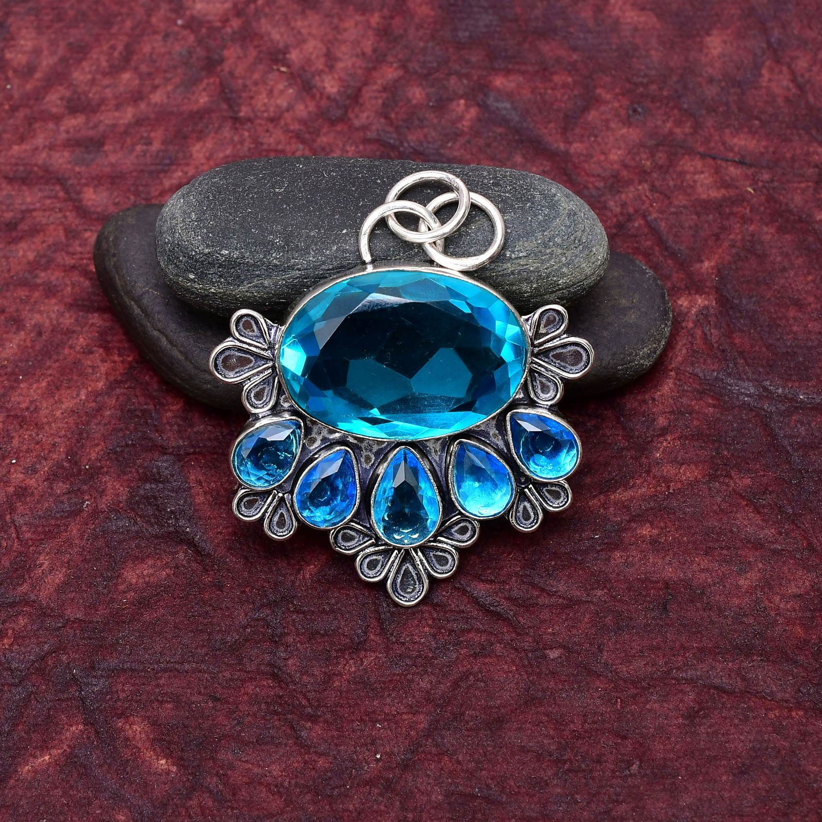 Blue Topaz Gemstone 925 sterling silver Handmade Pendant jewelry 2.16″
