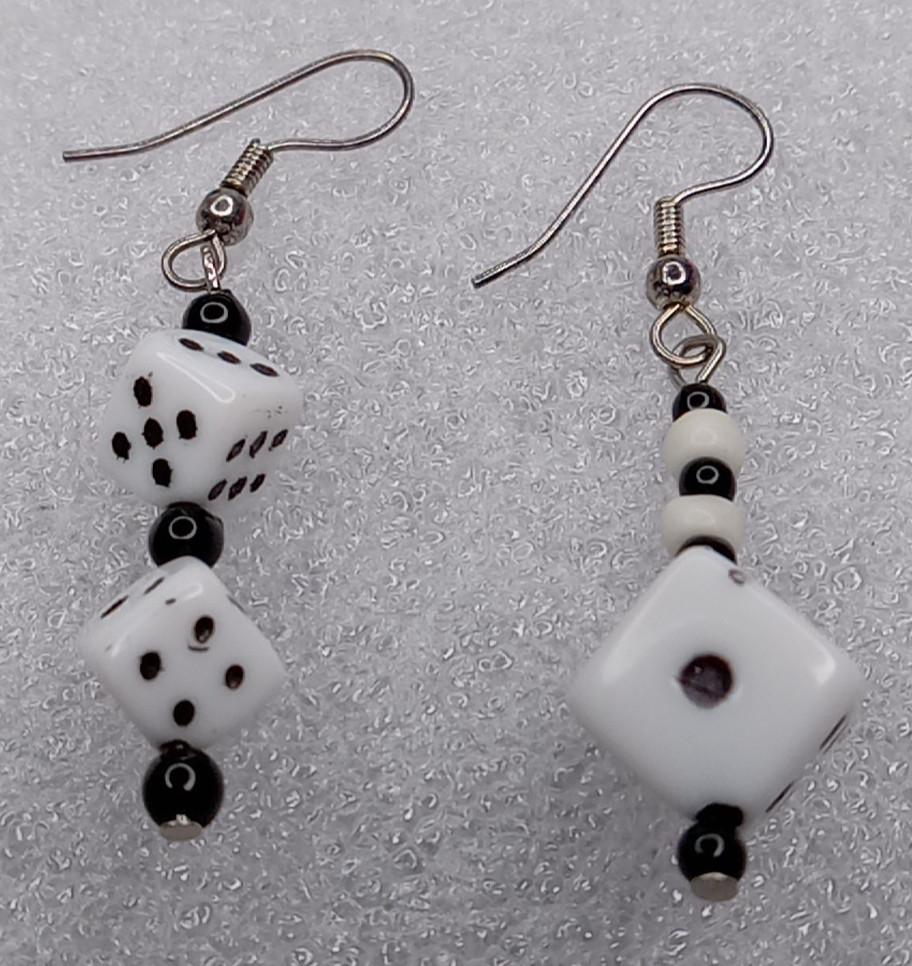 White Die Dice Pierced Earrings