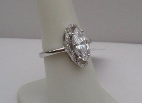 MARQUISE CENTER BRIDAL RING W/ 3 CTS LAB CREATED ACCENT / 925 STERLING SILVER