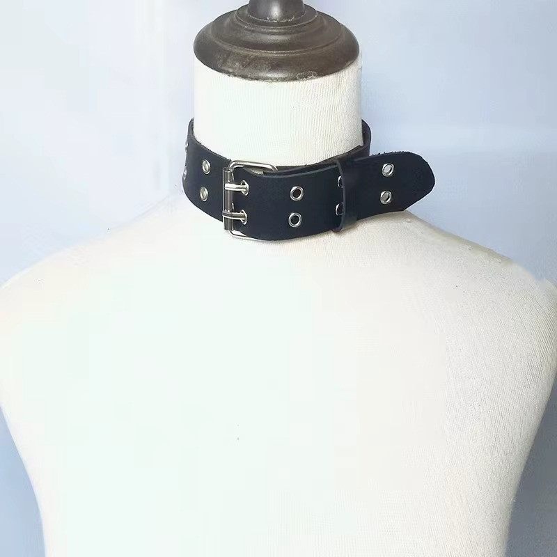 Gothic Punk PU Leather Alloy Spike Rivet Choker Necklace Unisex Rock Club Wear