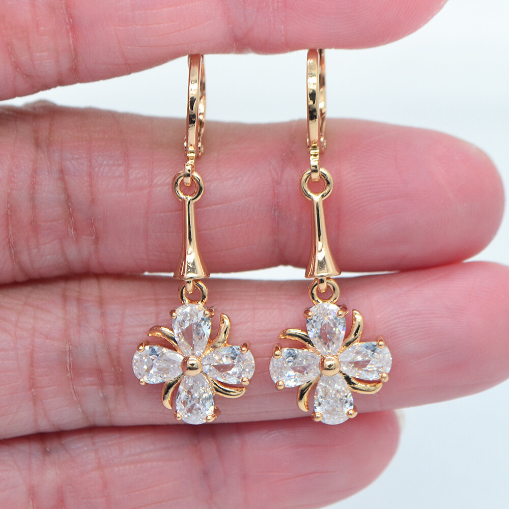 18K Gold Filled Women Multicolor Mystic Topaz Flower Drop Earrings Jewelry