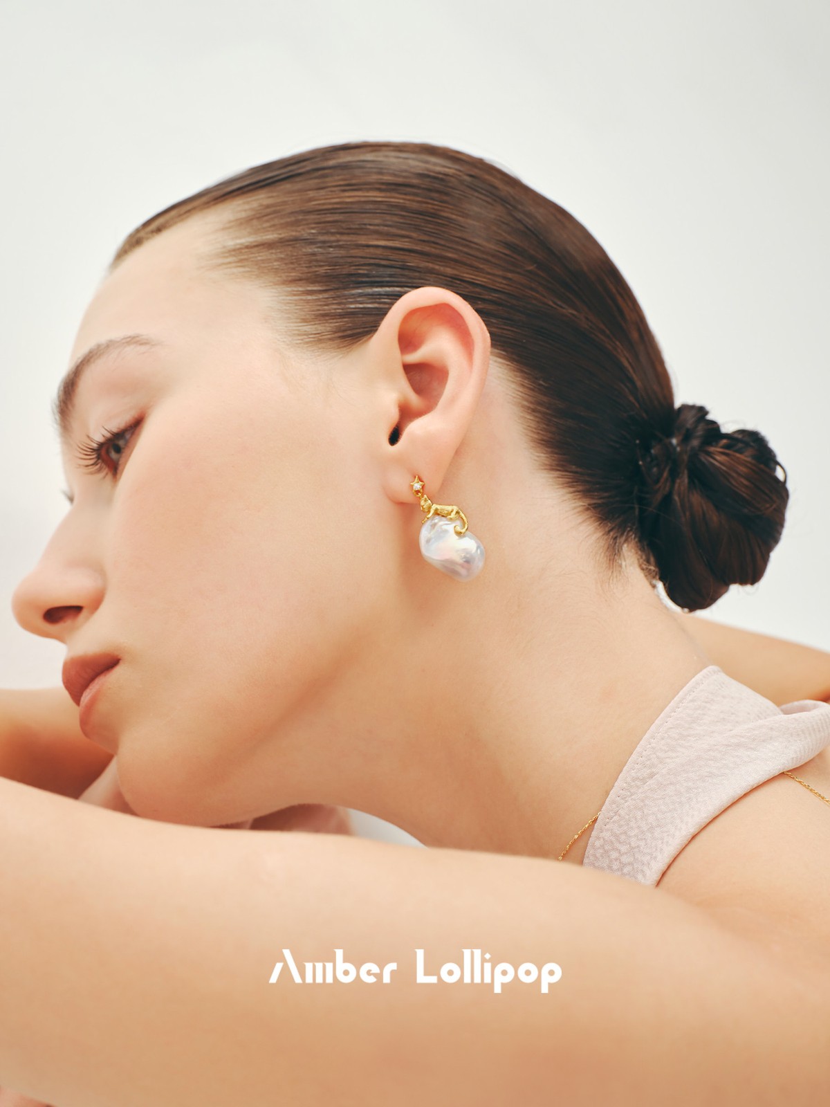 Amber Lollipop Baroque Pearl Earrings Light Luxury Earrings Birthday Gift