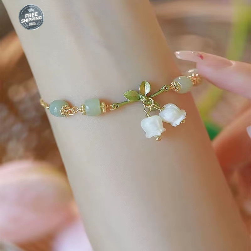 Sweet Vintage Pearl Lily Tulip Flower Bracelet for Women Fashion Cute