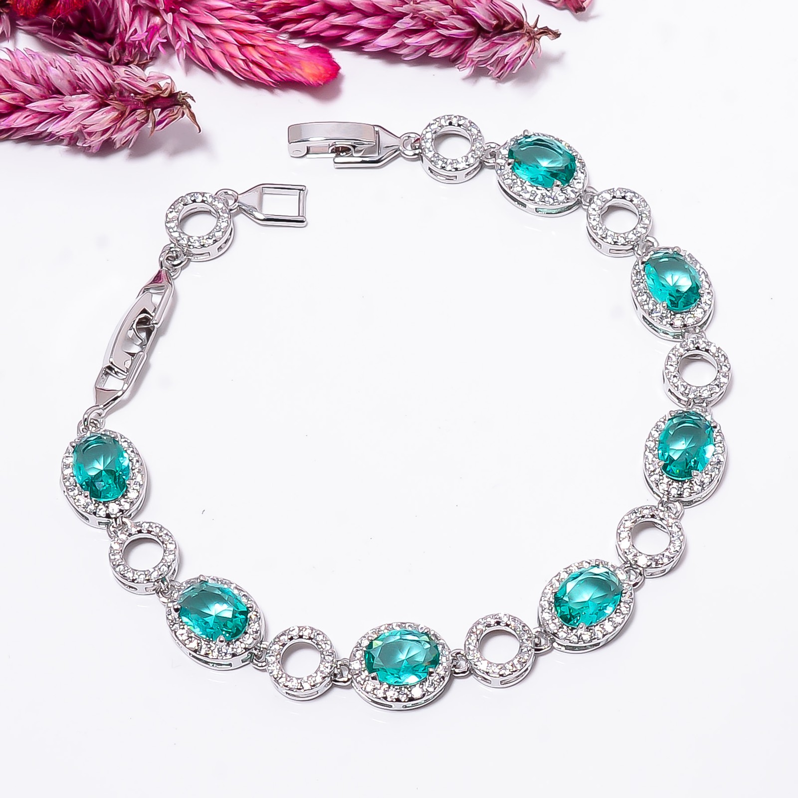 Paraiba Tourmaline, CZ 925 Sterling Silver Adjustable Bracelet 7-8″ B13223