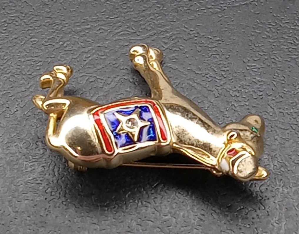 Donkey Democrat Hat Star Green Eye Brooch Pin Vintage No Maker Mark