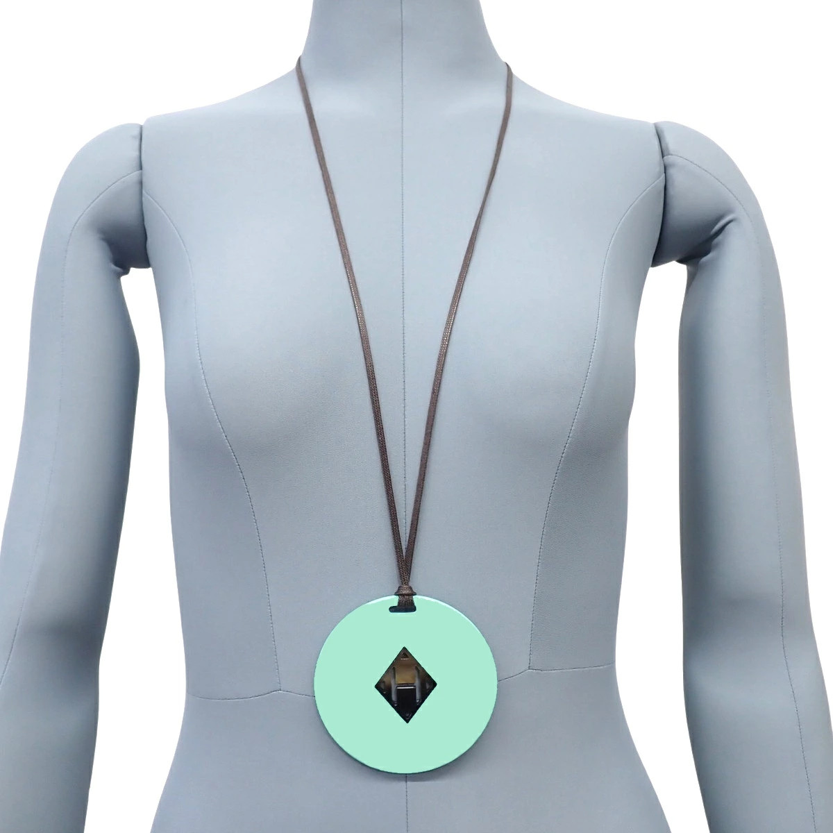 Hermes H Logo Pendant Buffalo Horn Necklace Accessory Jewelry Brown Tea Turquois