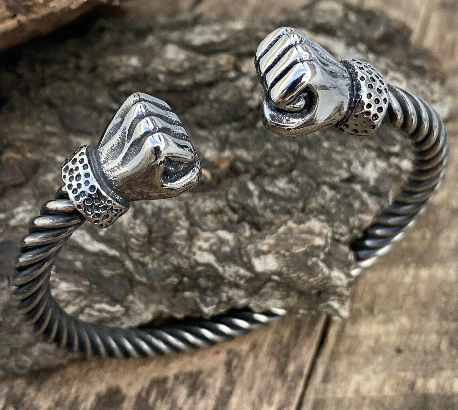 MOYON 8 Inch Mens Stainless Steel Viking Hand Fist Cuff Bangle Bracelet For Men