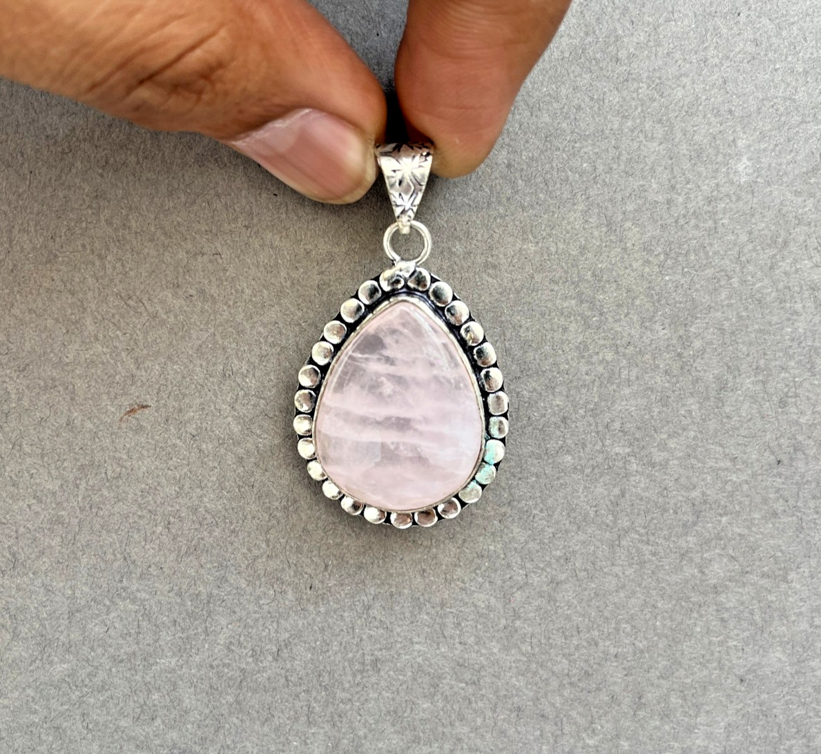 Natural Rose Quartz Necklace Pear Pendant Healing Crystal 24 Inch Chain Gift